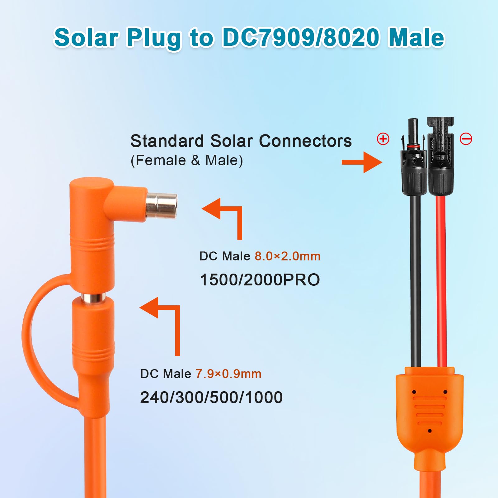 XRDS -RF Cavo adattatore da pannello solare a CC 8 mm, 6,3 m, connettore solare a spina maschio DC7909/8020, cavo di prolunga da 12 AWG + 14 AWG, compatibile con centrali elettriche portatili