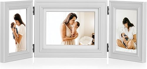 Miniatura 11 de Marco de Fotos Doble de Madera con Bisagras 5X7 Vertical y Horizontal en Veta de Madera Rústica Estilo Granja, Muestra 4x6 con Paspartú o 5x7 sin