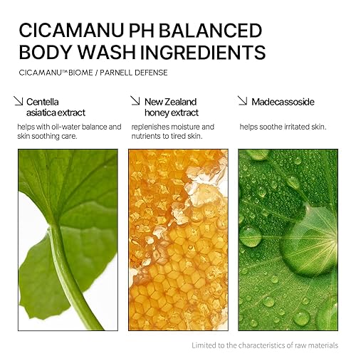 Miniatura 7 de Parnell Cicamanu pH Balanced Body Wash 13.5 Fl Oz | Ácido salicílico LHA Cica HA Ceramida | Limpiador suave calmante para acné de espalda, bacne y