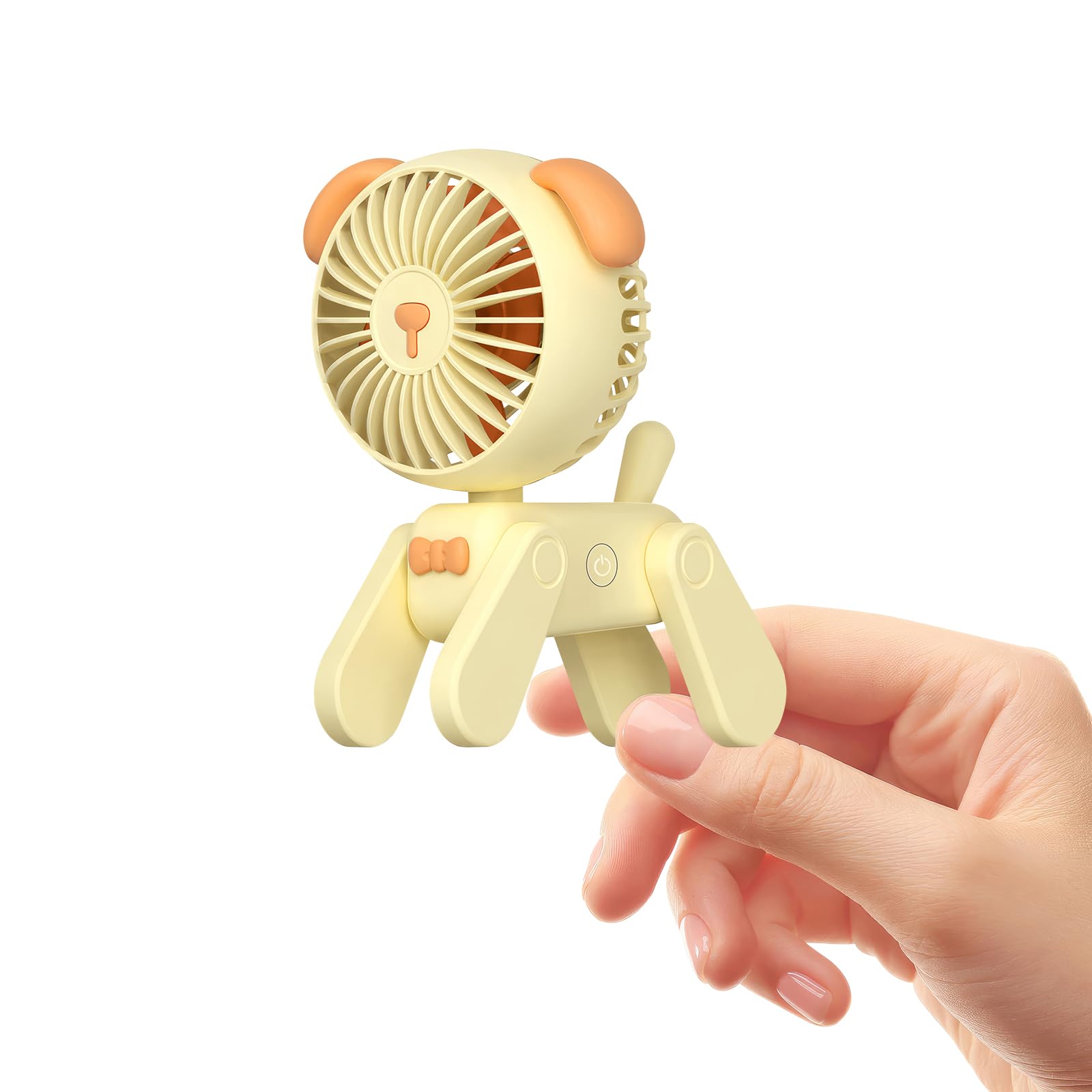 QearFun 4.5 Inch USB Quiet Mini Table Fan, 3 Speeds, Handheld Fan Portable, Small Desk Fan for Home Office Car Outdoor Travel (Yellow)