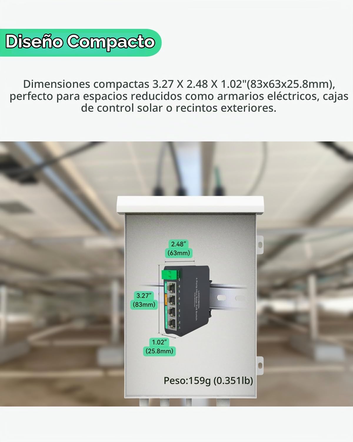 LINOVISION 4 Puertos Mini Solar PoE Switch Funciona Directamente con baterías DC12V o DC24V, 2 Puertos PoE+, 1 Puerto High PoE+ para cámaras PTZ y 1 Puerto PoE Pasivo 24V para Puente Inalámbrico