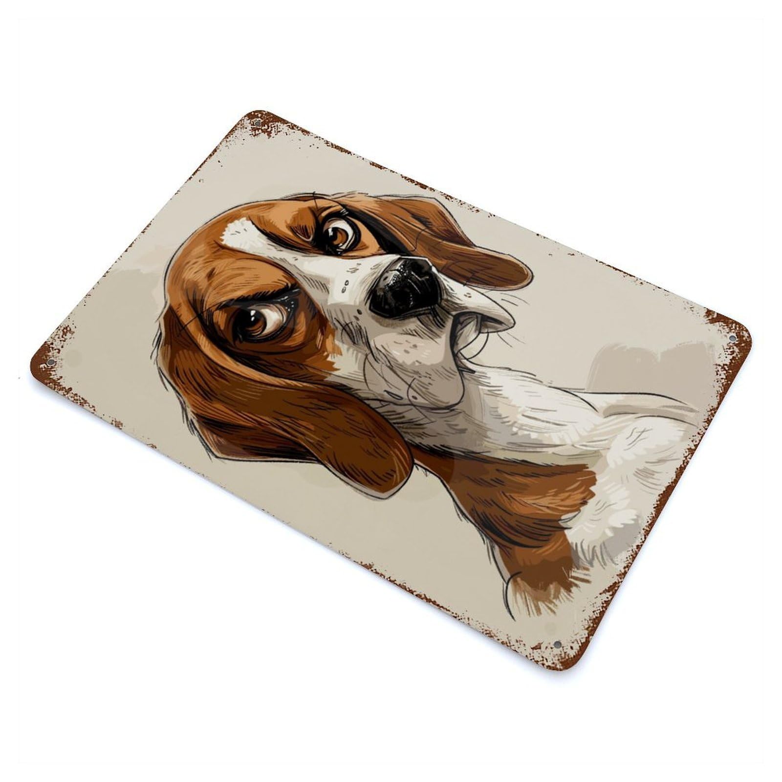 Beagle Caricature Rusty Metal Tin Sign 11.8"x7.9", Industrial Home Decor for Garage, Pub Or Kitchen