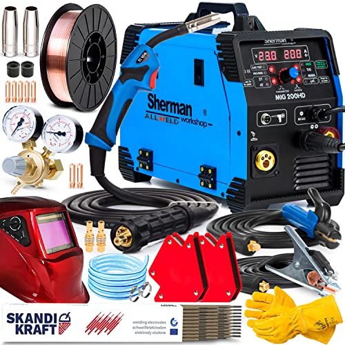 SHERMAN MIG 200 HD PREMIUM SET Machine à Souder Semi-Automatique à Onduleur 3 en 1 MMA TIG DC...