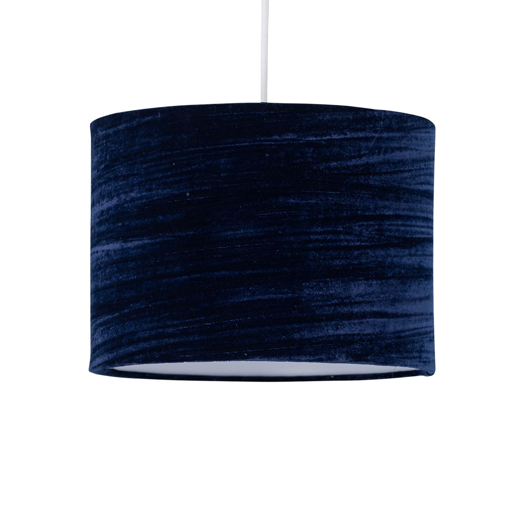 Firstchoicelighting Blue Navy Crushed Velvet Pendant Shade, Easy Fit Ceiling Lightshade, Modern Light Shade, Diameter 25Cm