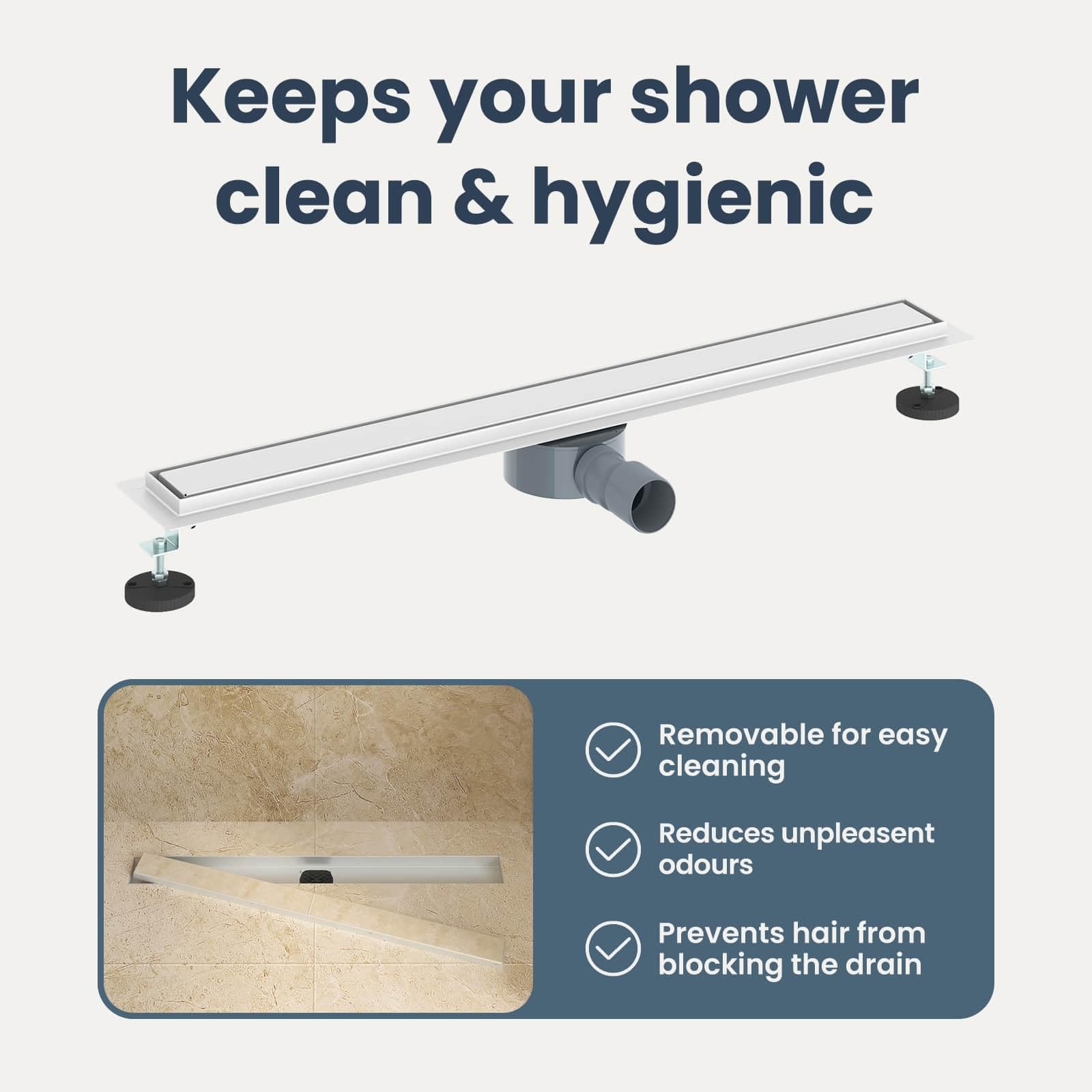 vidaXL Scarico Doccia 2-in-1 con sifone a 360° Argento 80 cm, Ristrutturazione Bagno, componente Doccia Moderno, Installazione Scarico Rettangolare per drenaggio e impianto Idraulico