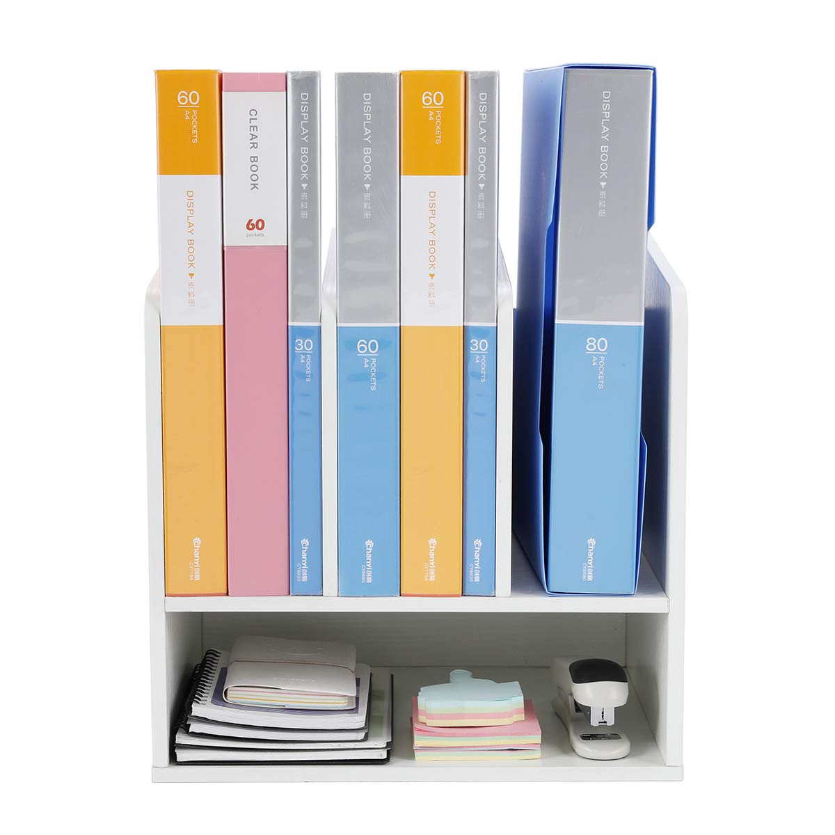 EasyPAG 4 Compartimentos Madera A4 Organizador Escritorio Clasificador oficina Estante Archivos Soporte Papeles Almacenamiento Documentos Bandeja Cartas,Blanco