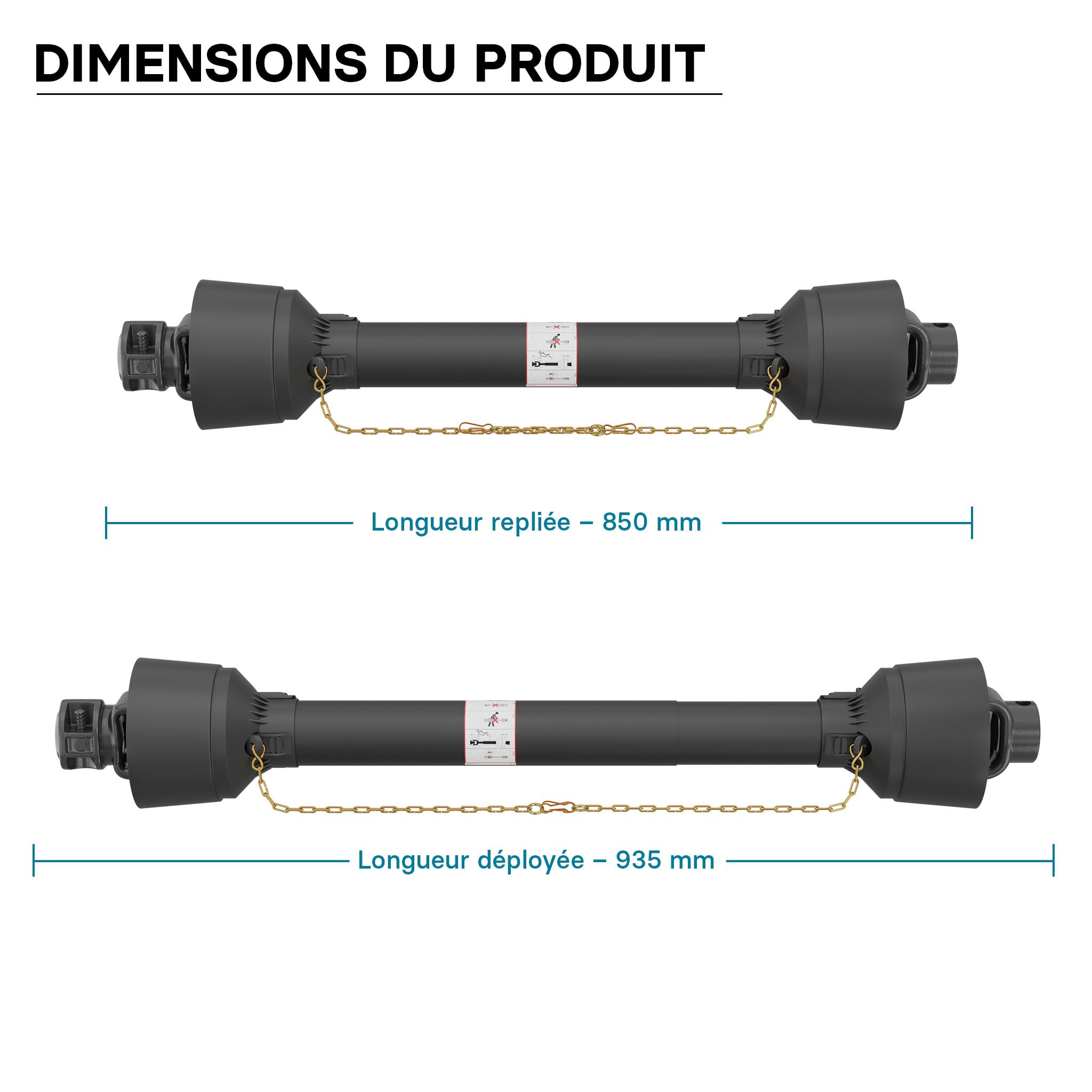 WilTec Arbre Transmission T4 cardan - Longueur 850-935 mm / 2X 1 3/8" 6 Dents / 460 Nm / 540 TR/Min / 40 KW (55 CV) - Prise de Force agricole