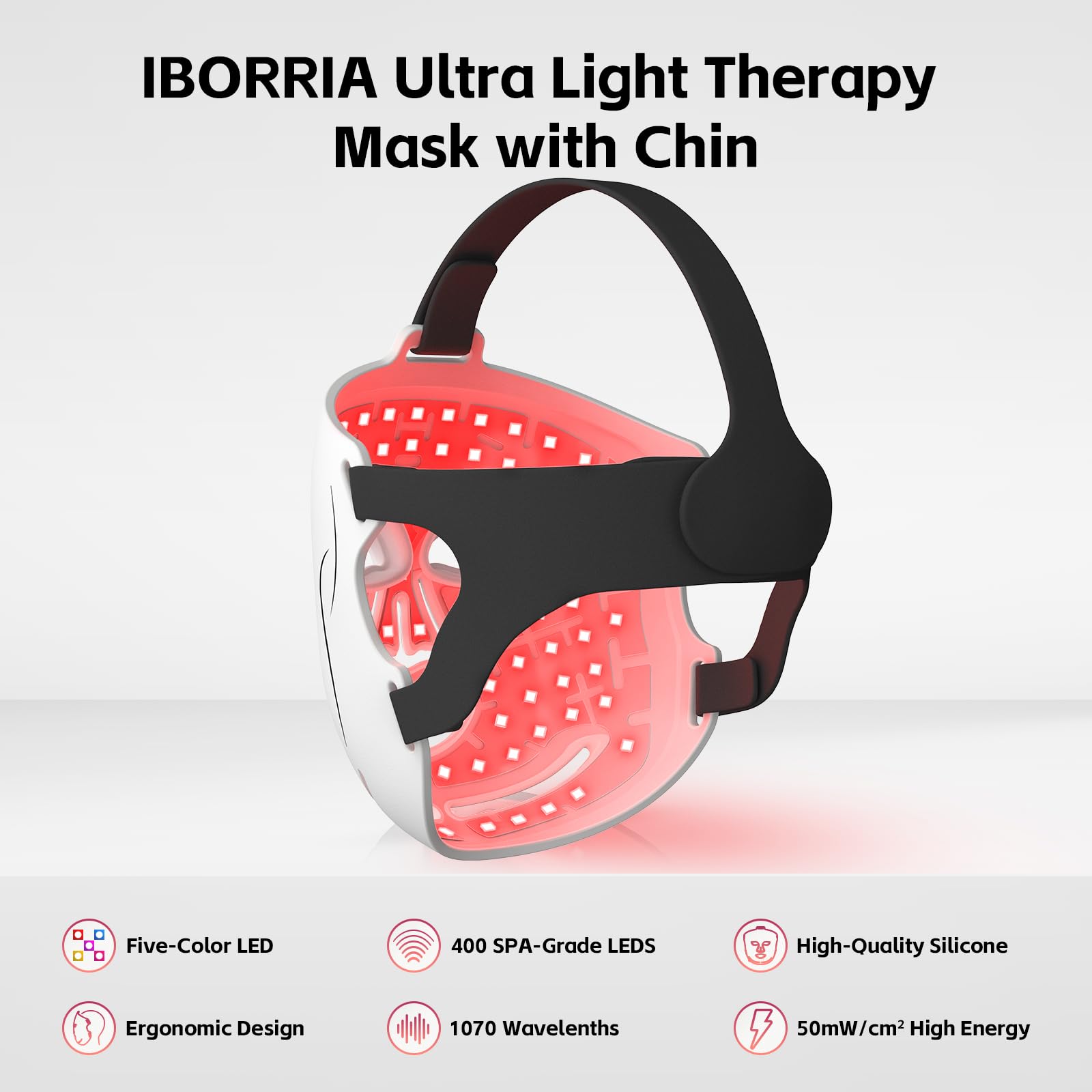 Máscara Facial LED, Terapia de Luz Infrarroja Cercana de Mandíbula | Mascarilla Facial de Belleza con 400 LEDs de 3 Colores, Cuidado de Piel para Hogar y Viajes, 3 Modos con Control Remoto