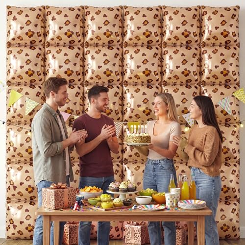 Image of Xqumoi Cheetah Print Square Foil Balloons Wall Backdrop - 36pcs Mixed Color Leopard Print Balloon Kit, Party Decor for Birthday, Bachelorette, Wild Theme Party Photo Booth Backdrop (Leopard)