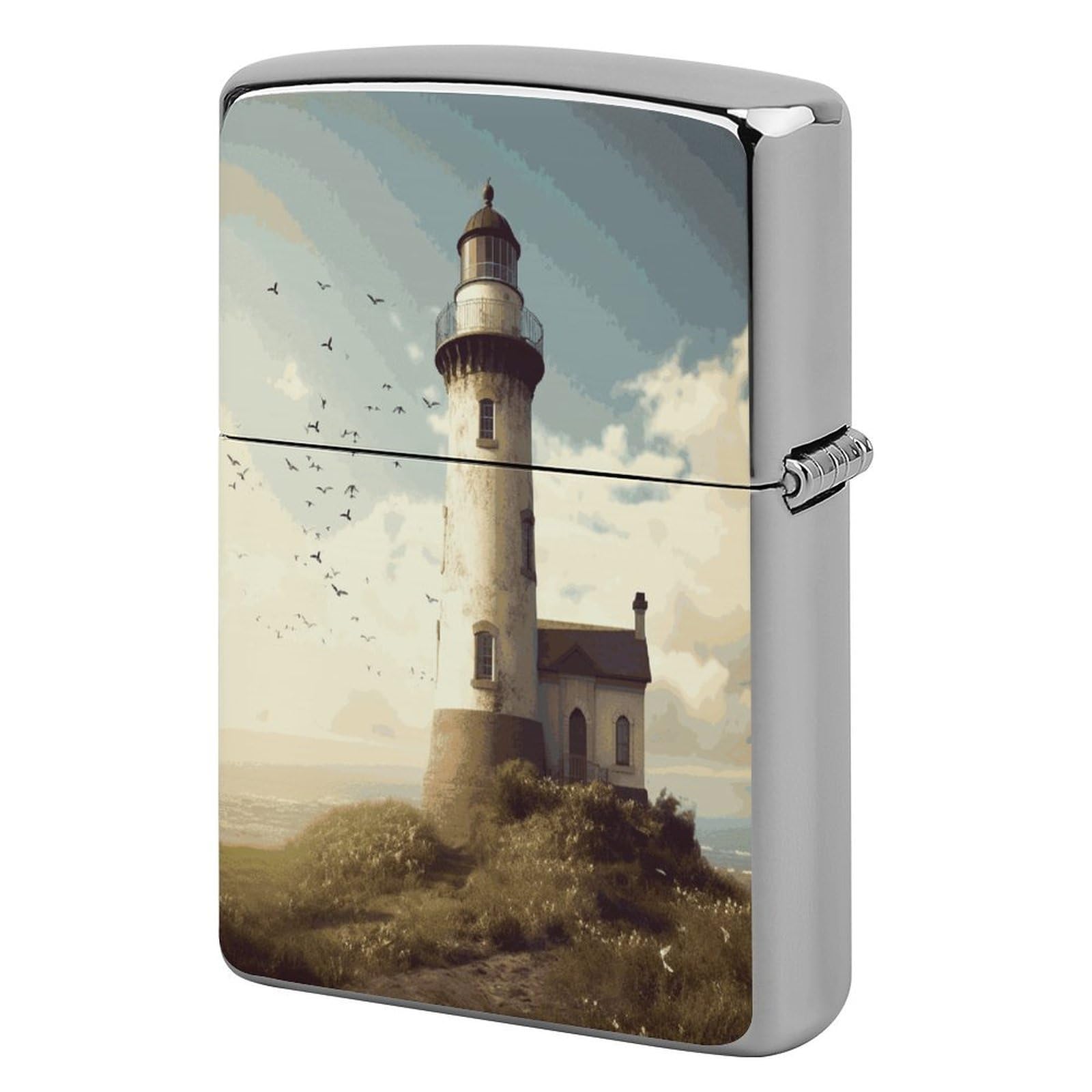 Fekiloot Style Old Lighthouse Lighter Case Cover Metal Lighter Case