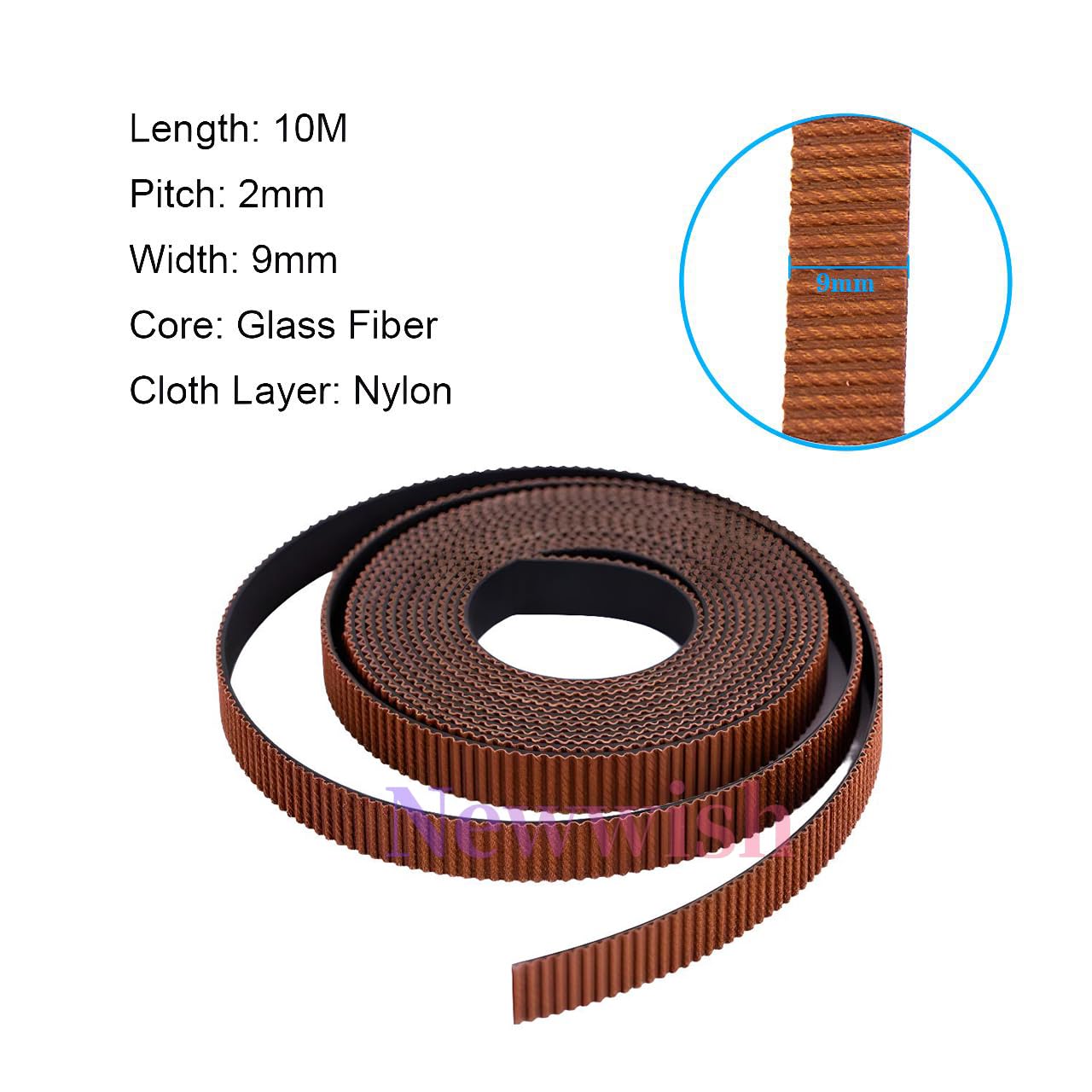 Courroie Crantée GT2 9mm Largeur,Pas 2mm,Courroie de Distribution GT2,Timing Belt 9mm,Renforcée Fibre Verre,Résistante,Surface Dents Nylon pour Voron 2.4 et Autres Imprimantes 3D.(10 mètres)