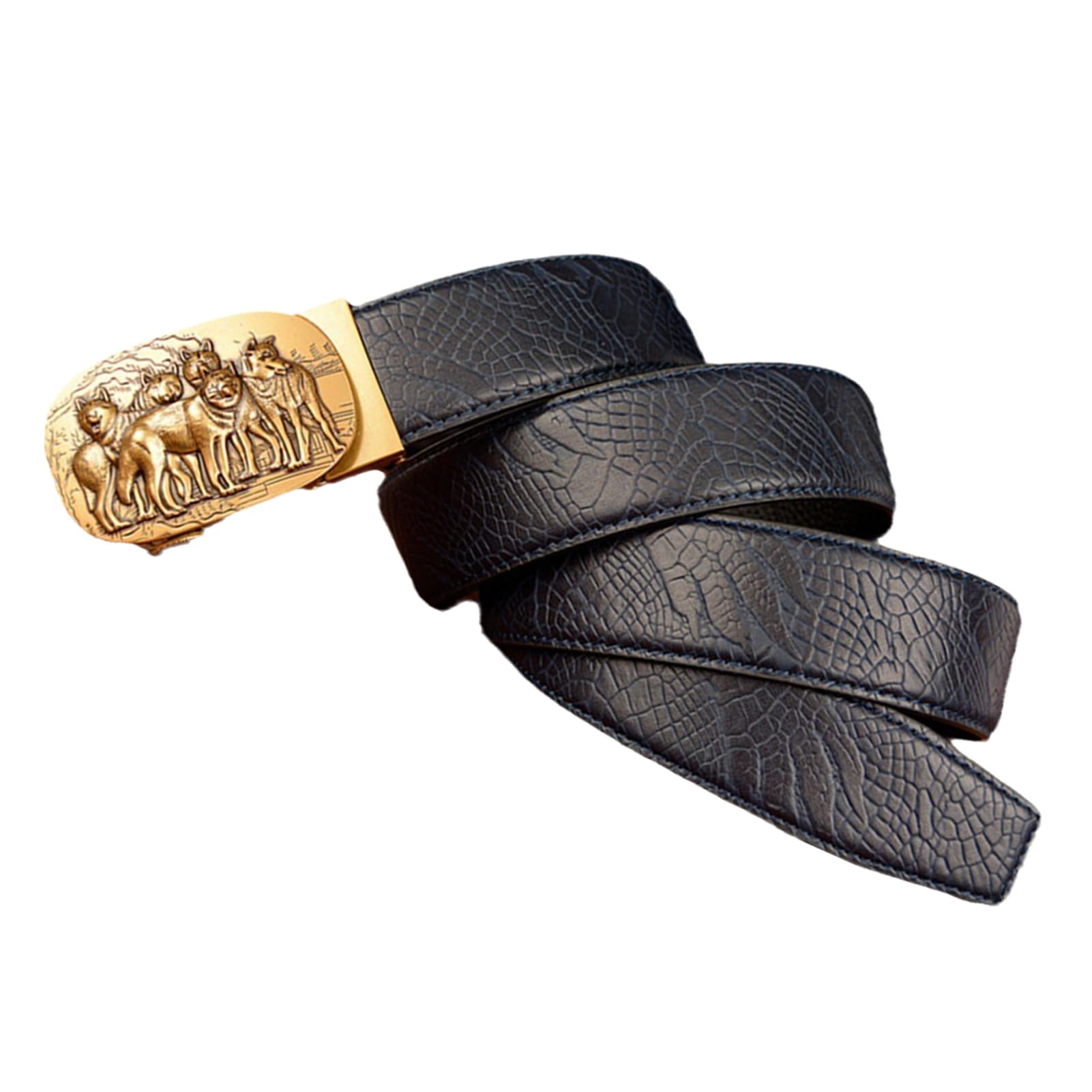Cinturón De Trinquete Deslizante, Hecho A Mano En Piel Cocodrilo Repujada, Hebilla Automática Ajustable, Vacuno Neutra