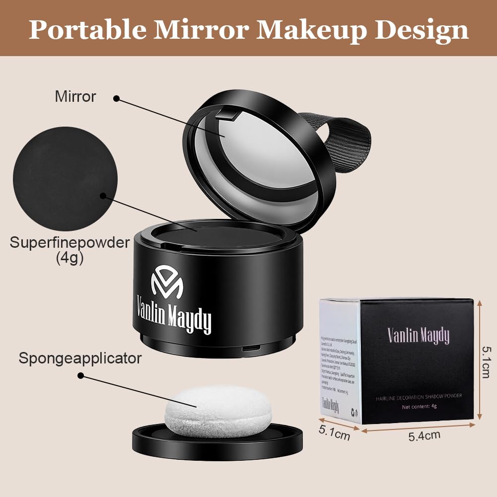 ALIIP Sombra para el Cabello,4g Retocador de Raíces en Polvo Corrector de Raíces,Polvo para la Línea del Cabello Debilitado,Hairline Powder para Cubre Rápidamente Canas Mujer y Hombre (Negro Natural) — view 2