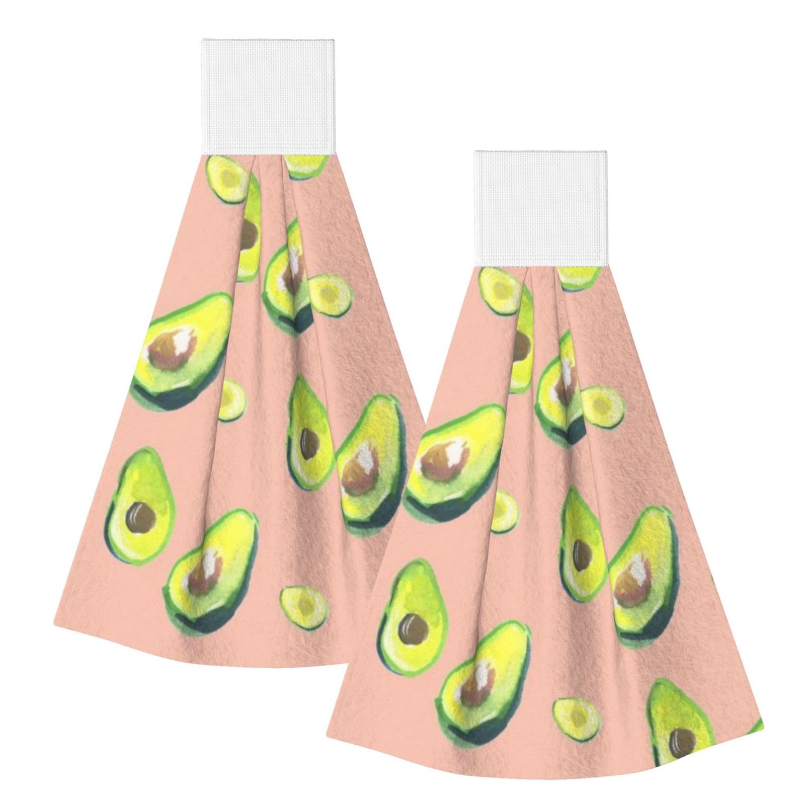 DOPKLNA Avocado, 2 Pcs Hanging Coral Fiber Hand Towels for Bathroom, Absorbent Kitchen Towels