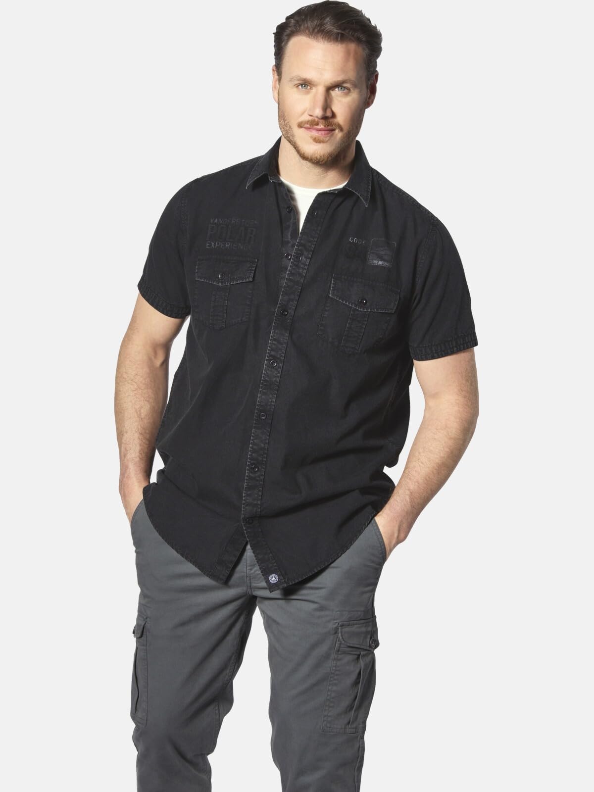 Jan Vanderstorm Herren Kurzarmhemd Alpri | aus 100% Baumwolle mit Acid-Wascheffekt, bequemer Comfort-Fit für Männer, Kentkragen-Details, große Größen L–7XL