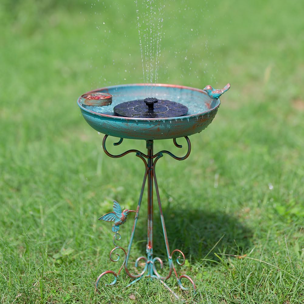 dreamysoul Bird Bath 12" Dia Bowl, Metal Birdbath with Feeder, Pedestal Bird Baths for Outside Outdoors Garden Patio Yard (Bronze)