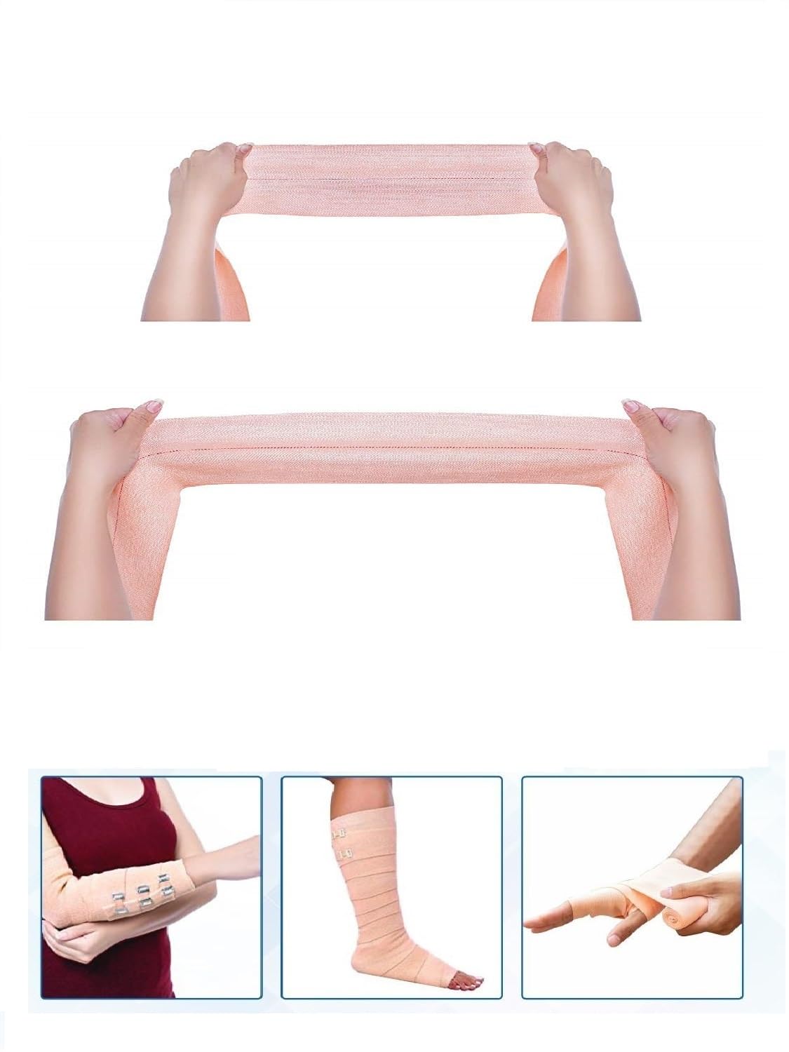 RARE OCEANS Elastic Cotton Crepe Bandage Width 8cm X 4m Stretched Length (Pack of 1 nos) - Support for Leg/Wrist/Ankle/Thigh/Hand/Elastic Garam Patti/Knee crepe Bandage with Extra clips 2