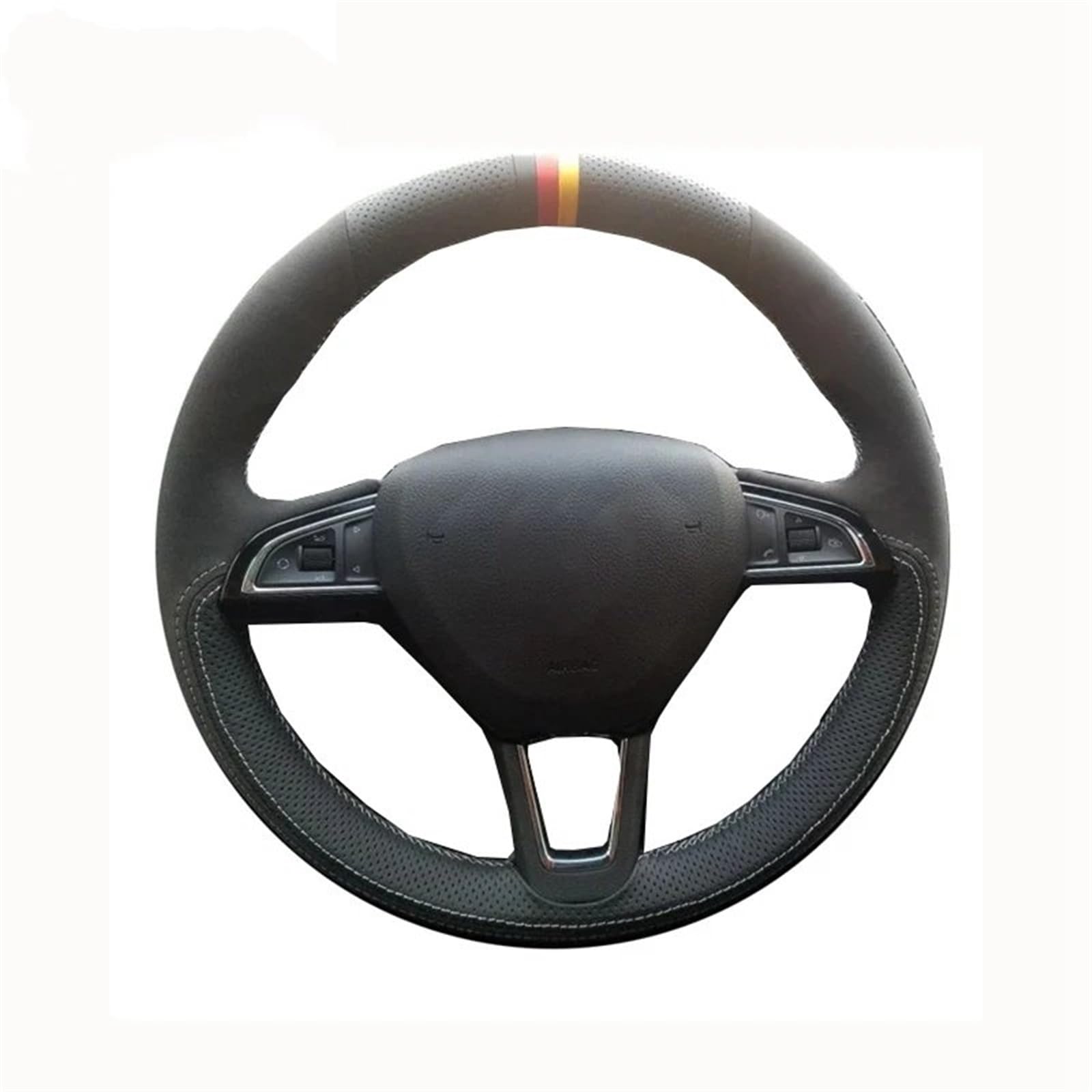 Funda Volante Coche para Skoda para Octavia 2017 para Fabia 2016 2017 Protector para Volante de Coche de Gamuza Negro Cosido a Mano Fundas Volante (Color : Red)