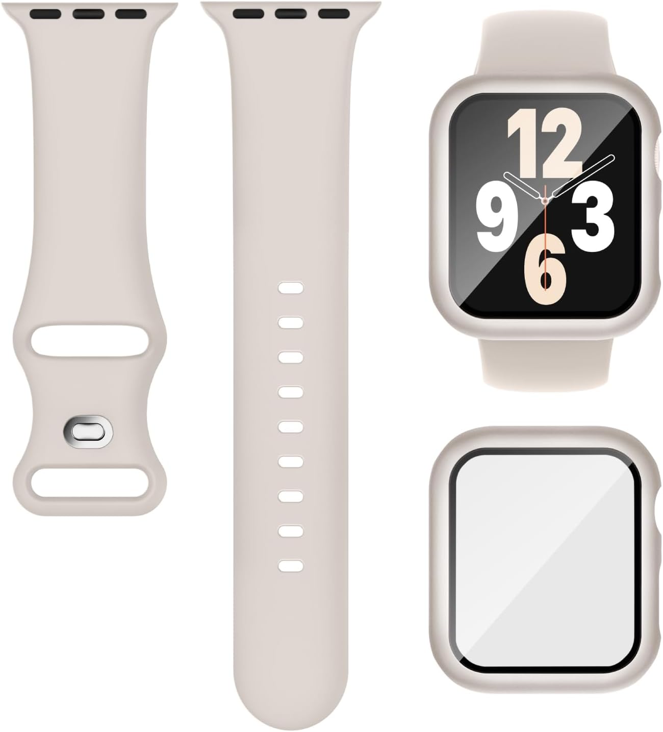 Product image of 3-in-1 Compatible for Apple Watch Band 40mm 41mm 44mm 45mm and Case with Screen Protector, Soft Silicone Sport Strap Bands and Protective Cover with Tempered Glass for iWatch Series 9 8 7 SE 6 5 4