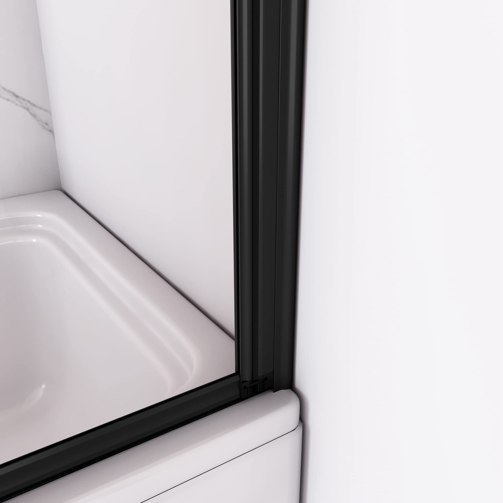 Mampara Ducha para Bañera - 5 Hojas Plegables - Vidrio Templado 4mm - Perfil Negro Mate - (1193-1203) X1400mm