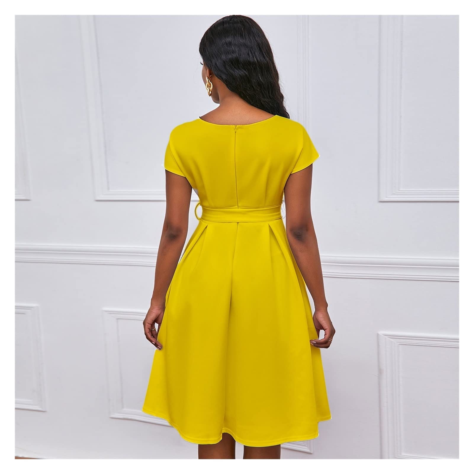 Robe Midi Femme Jaune Avec Motif Papillon - Taille S, Style A-line, Occasion Très Bon état