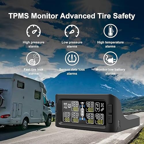 Miniatura 6 de Sistema de monitoreo de presión de neumáticos RV de 32 pulgadas con repetidor y 6 sensores 0-15 bar217 PSI 7 modos de alerta TPMS pantalla en tiempo