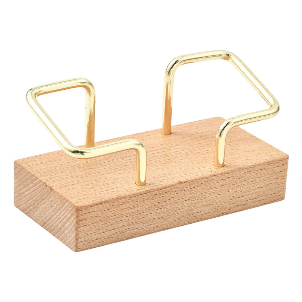 SOFPLATE Desktop Business Card Holder Wood Business Card Display Stand Creative Vertical Gold Alloy Wooden Base Postcard Holder for Office Home Exhibition Booth Reception Event Conference Room Adult