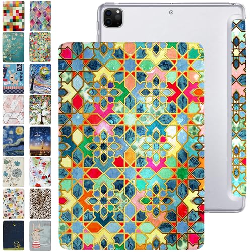 Image of DuraSafe Cases for iPad PRO 12.9 Inch 5th 4th [ Pro 12.9 4 5 Generation 2020 2021 ] A2378 A2461 A2379 MHNR3HN /A MHNT3HN /A Trifold Printed PC Lightweight Protective Clear Back Cover - Damask