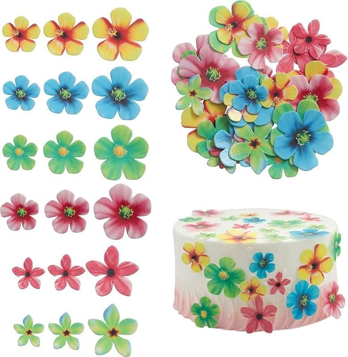 100Pcs Edible Flower Cake Topper,Edible Flower for Cake Decorating,Wafer Paper Flower Cake