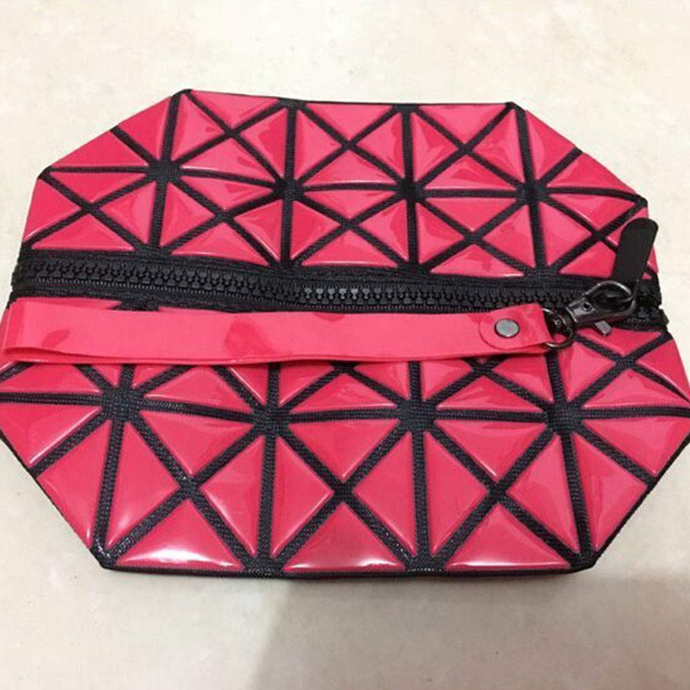 VogueingTool Geometry Pencil Case, Interesting Geometric Makeup Clutch PVC Geometry Pencil Case Pen Holder Organizer Stationery Bag- Red
