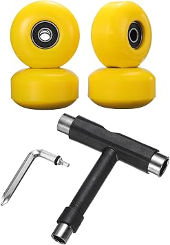 PATIKIL 52mm 95A Skateboard Wheels with Black Bearings, 4 Pack Street Wheels with Skate Tool for Skateboards Tricks Cruiser Wheel Replacement, Yellow