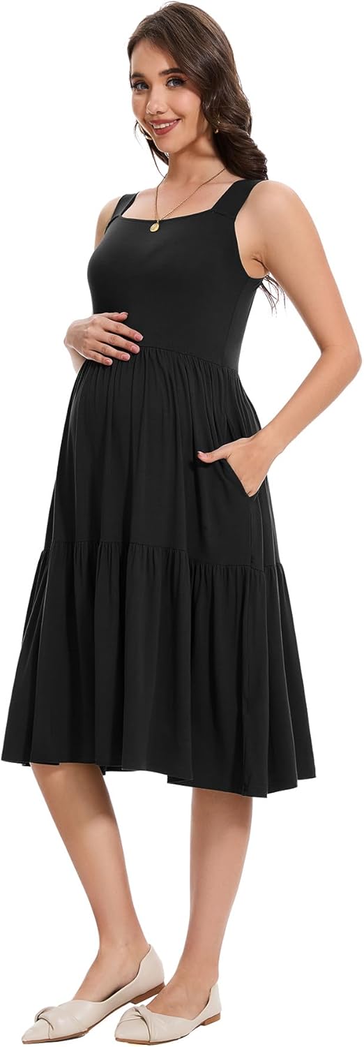 Smallshow Women's Maternity Tank Dress Sleeveless Ruffle Pregnancy Clothes