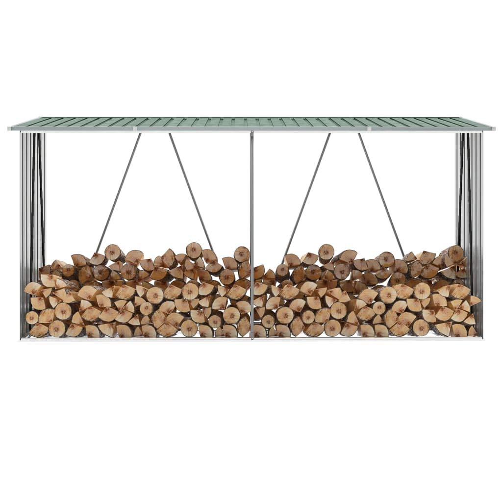 Homgoday Casetilla para leña Acero galvanizado Verde 330x84x152 cm Leñera Registro de Leña, Estantería para leña de Chimenea para Interior y Exterior Soporte de Madera