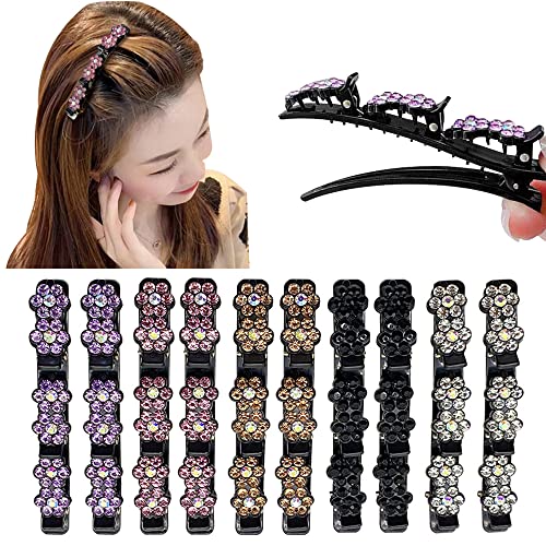 KOEMCY Pince À Cheveux Femmes, Pinces à Cheveux Tressées en Pierre de Cristal, Bandes à Cheveux Tissu Satiné, Pince à Bec De Canard, Barrette à Cheveux Double Couche Antidérapantes (10 pièces) Cover