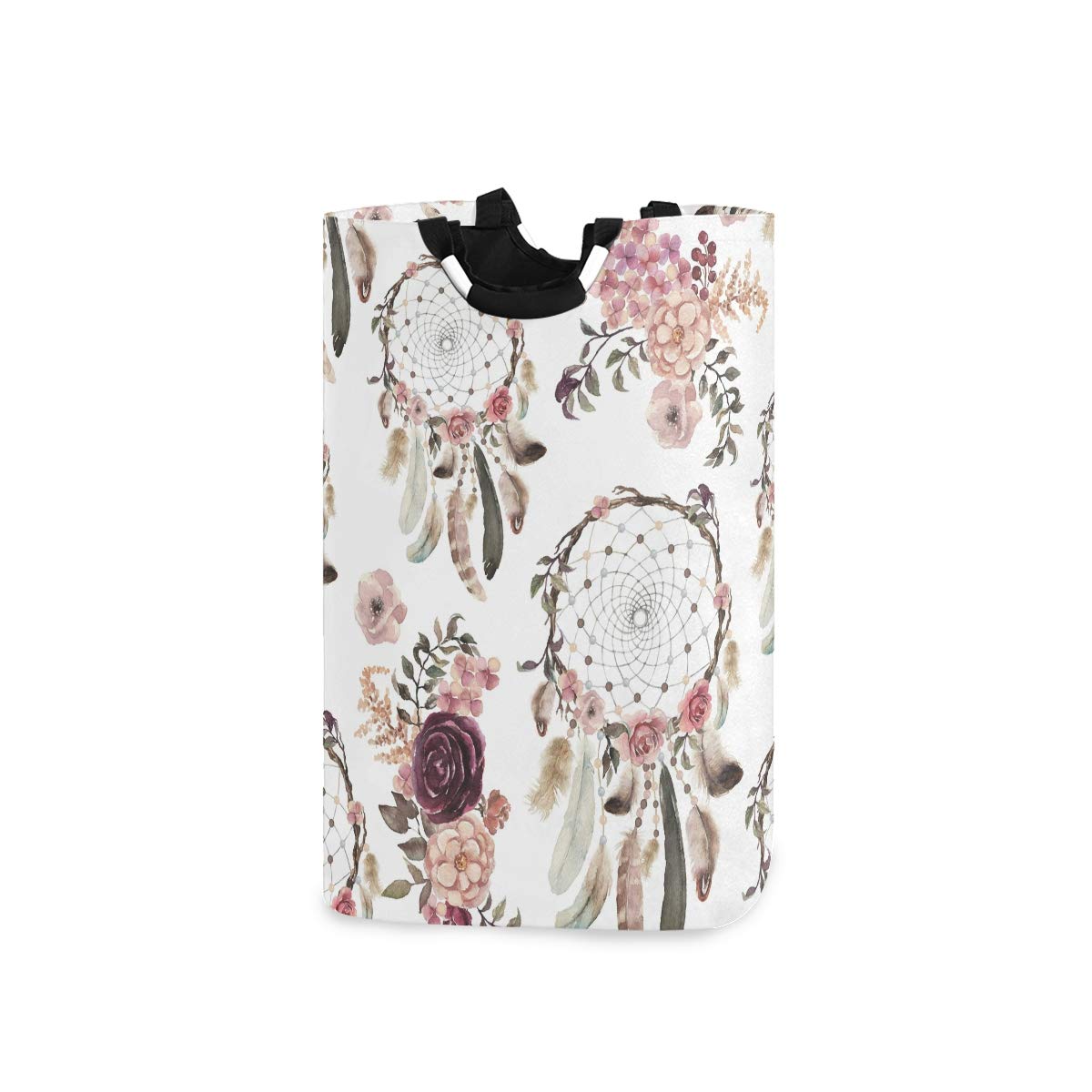 ALAZA Dream Catchers and Flowers Large Laundry Hamper Bag Collapsible with Handles Waterproof Durable Clothes Round Washing Bin Dirty Baskets Organization for Home Bathroom Dorm College