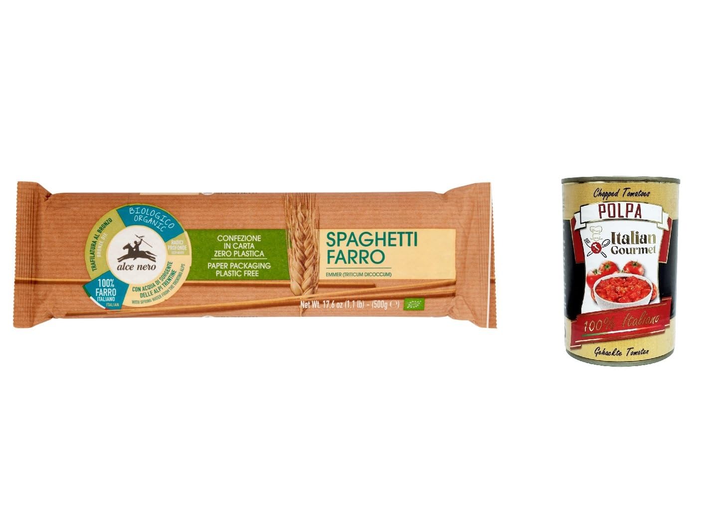 Alce Nero Spaghetti al farro - 12 espaguetis al farro (100%, espaguetis con emmer Wheat, grano integral, 500 g, 400 g)