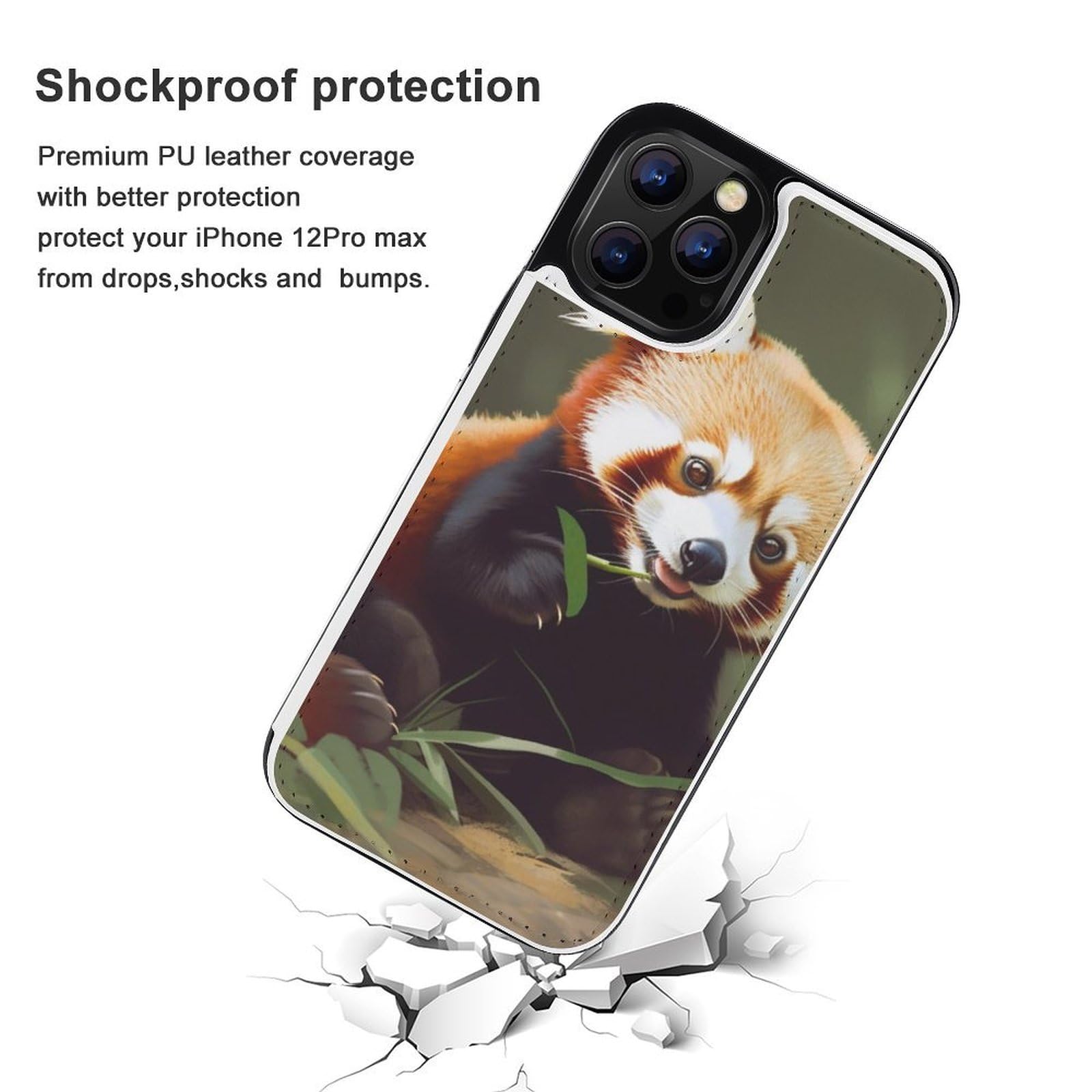 Fundas tipo cartera para iPhone 12 Pro Max, diseño de panda rojo, funda de piel con ranuras para tarjetas