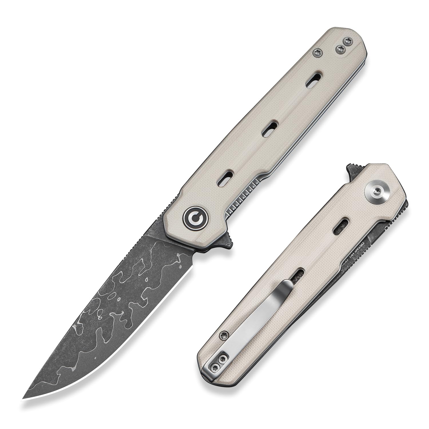 Navo Pocket Knife for EDC, 3.25" Damascus Blade G10 Handle with Reversible Clip, Folding…