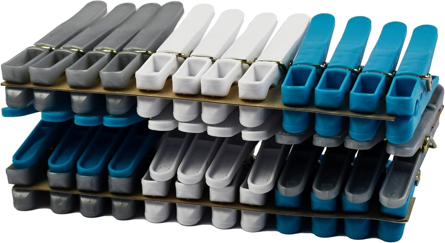 Laguelle - 36 Plastic Clothes Pegs - Blue, White and Grey - 100% Recyclable Material - Made in France - UV Protection & Anti-Pinch to Preserve Laundry