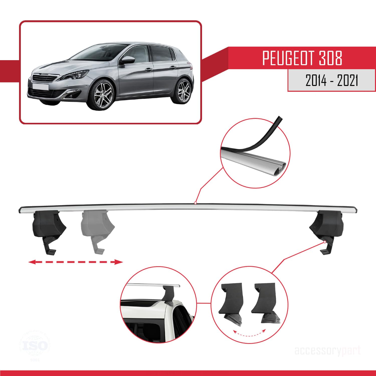 Compatibile con Peugeot 308 II (T9) 2014-2021 Ace-4 Barre Tetto Portapacchi Auto Barre Portatutto Grigo Alluminio 2 Barre
