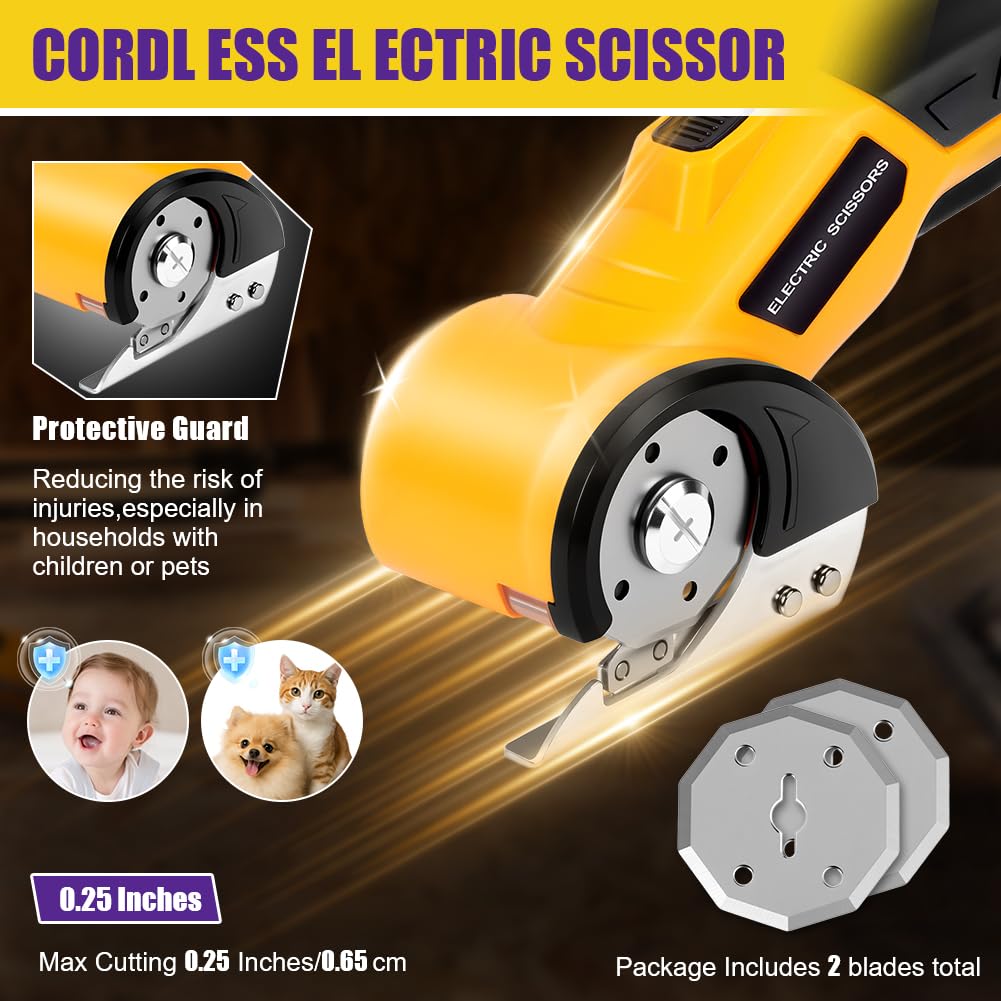 HOTUT Tijeras Eléctricas Sin Cable, Cúter Circular, Mini Cutter Eléctrico, Recargable Con Diseño De Corte Rotativo, Carga USB, Gatillo Extralargo, Luz LED,Cortador Alfombras Y Cartón