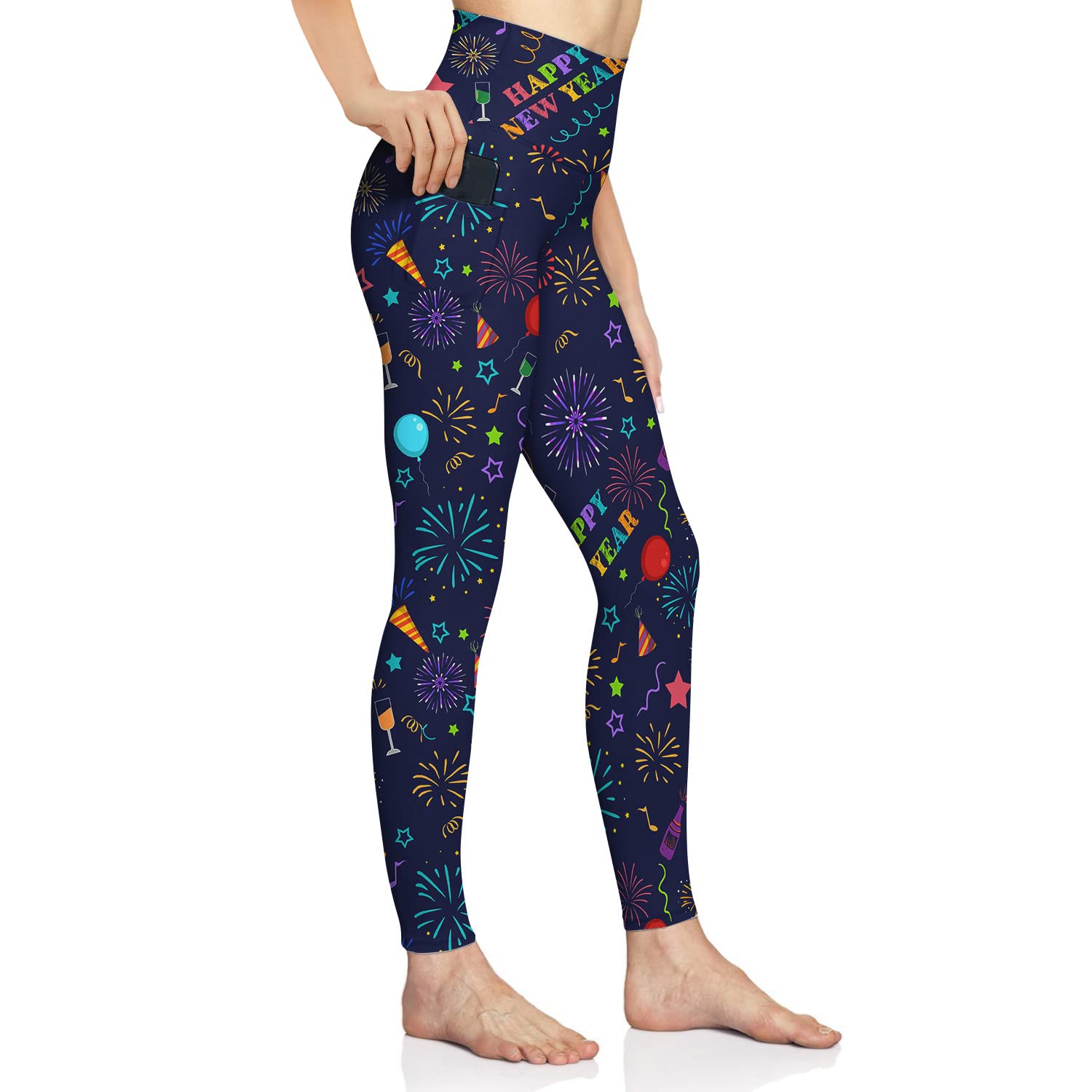 baprrjy Women Happy New Year Yoga Leggings High Waist Yoga Pants Tummy Control Workout Leggings for Running Sports