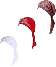 Pre Tied Chemo Head Scarf 3 Packed Beanie Skull Cover Cap for Women (Set6-Long Style)