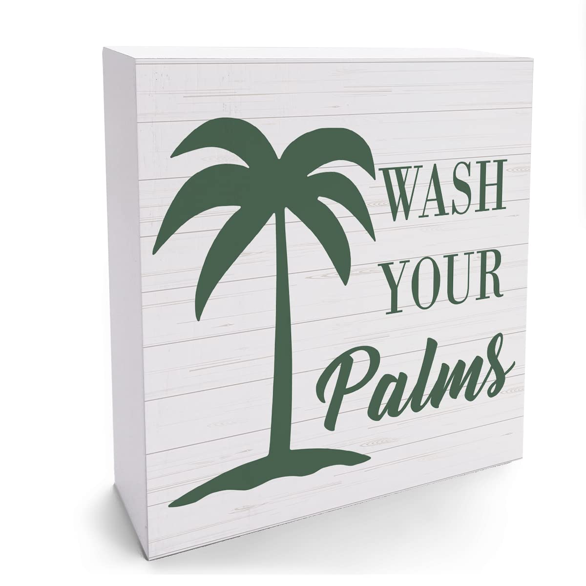 Bathroom Sign Bathroom Decor Desk Decor Wooden Box Sign Funny Palm Tree Decor Beach Themed Rustic Wood Block Plaque Box Sign for Home Farmhouse Office Shelf Table Decoration Wash Your Palms Sign