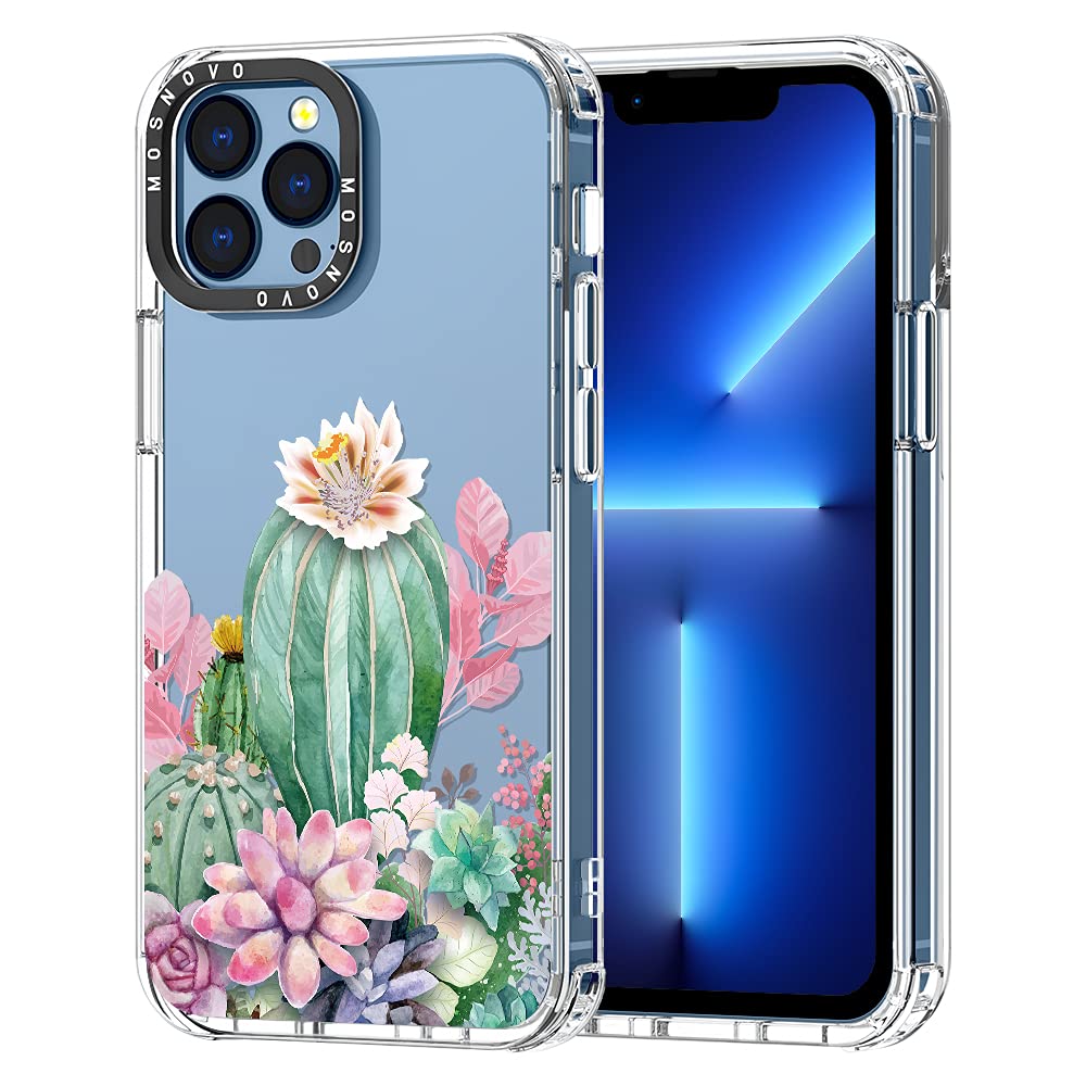 MOSNOVO Compatible with iPhone 13 Pro Max Case, Cactus Garden Print for Girl Women Men [ Buffertech Impact ] Transparent TPU Bumper Clear Phone Case Cover Designed for iPhone 13 Pro Max 6.7 Inch