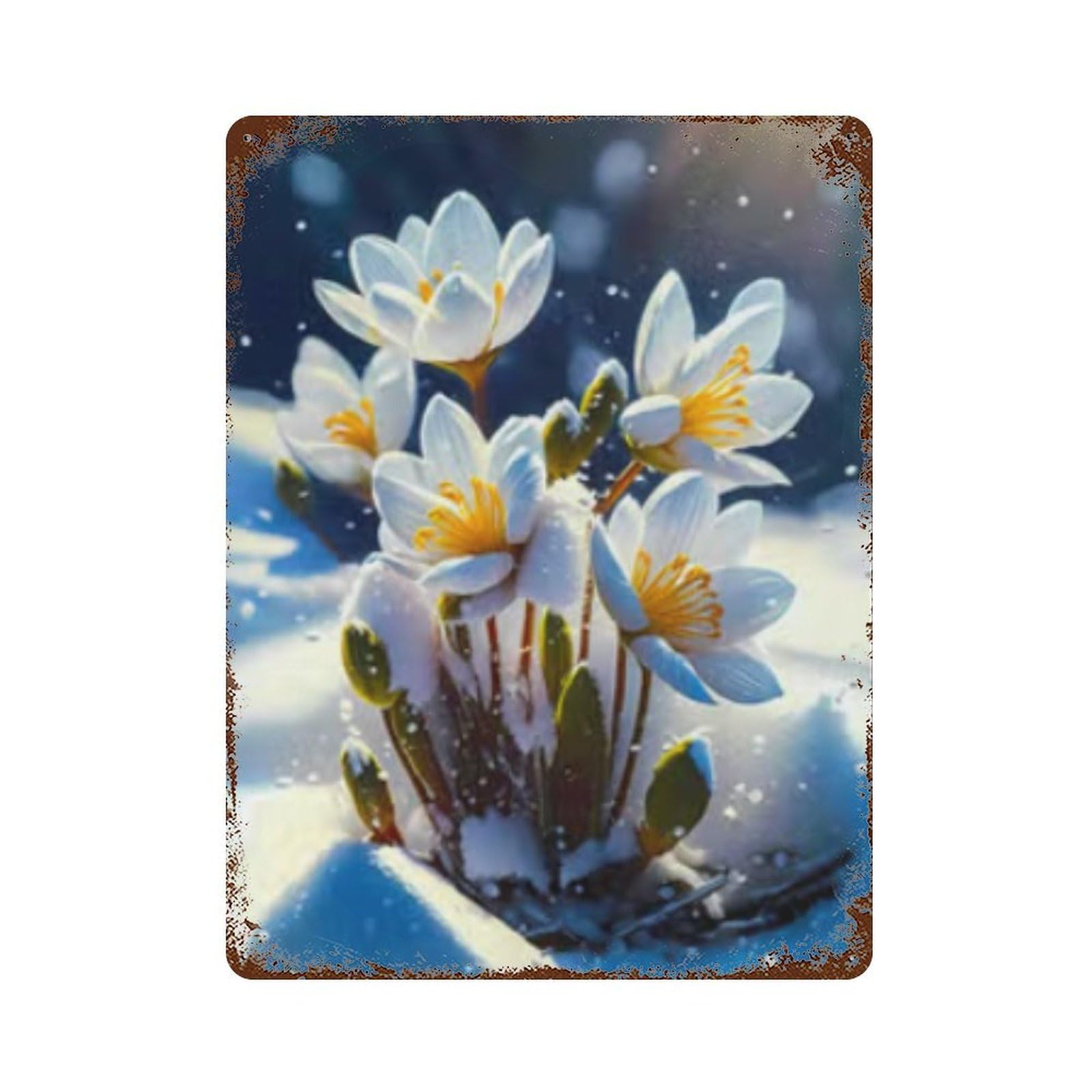 Winter Flower Bloom-2 Rustic Tin Plaque 15.7"x11.8", Industrial Home Decor for Pub, Kitchen And Man Cave Decor