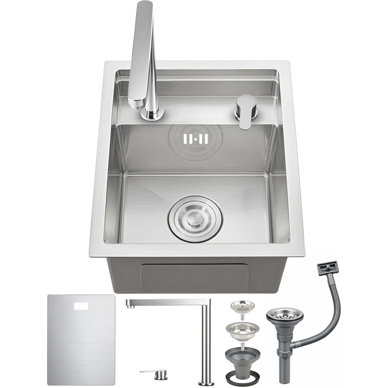 Ribanedy Silver Hidden Single Bowl Kitchen Sink, 35x45cm, Stainless Steel Undermount Bar/Campervan Sink for Camping and Small Spaces