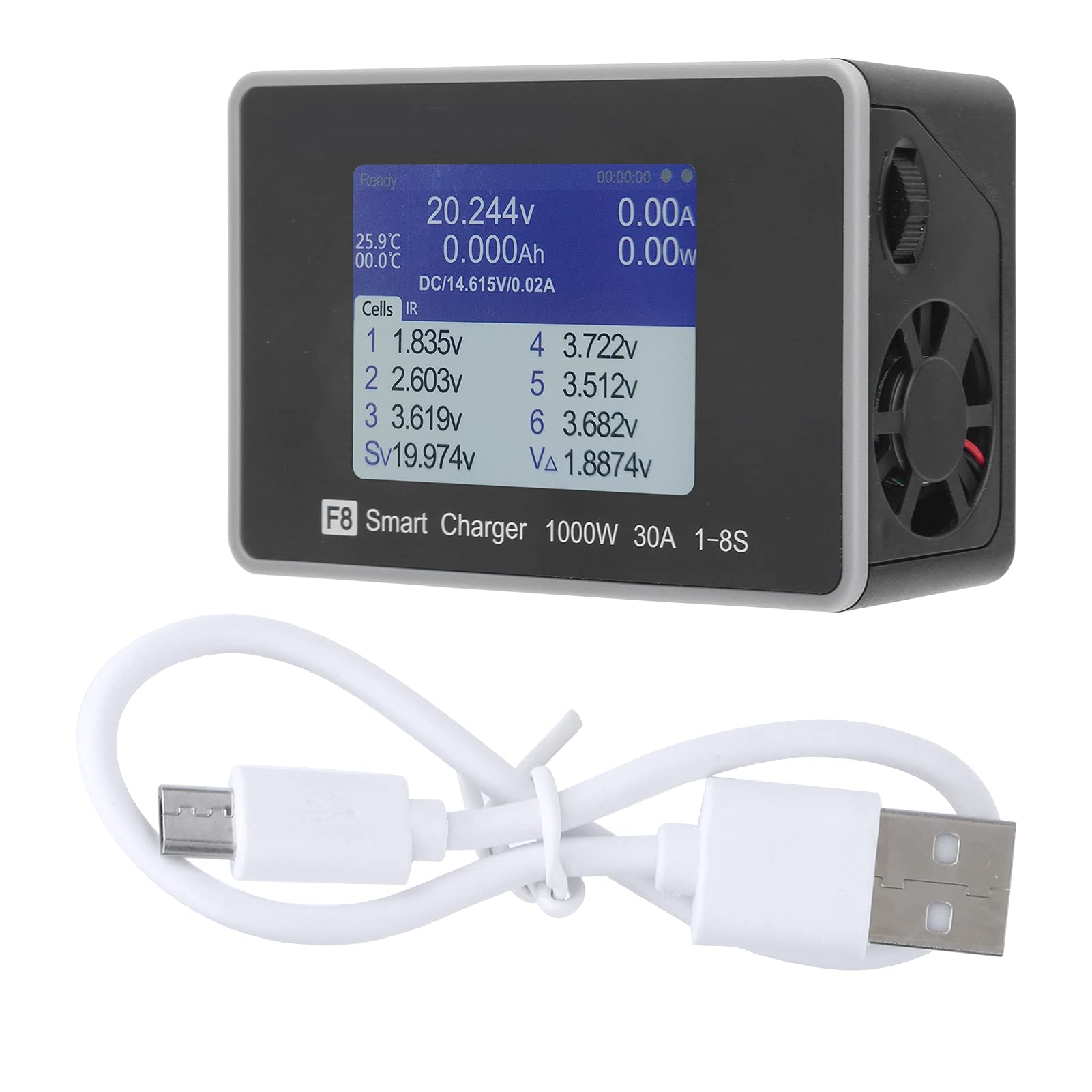 Changor Caricabatterie Intelligente F8 1000W 30A per Batterie LiPo Li-ion LiFe e NiMH Display LCD IPS da 2,4 Pollici