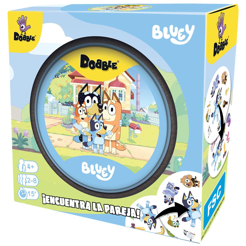 Asmodee Dobble Bluey, Juego de Cartas de Observación y Velocidad para Niños y Adultos, Juego de Mesa, 15 Minutos de Juego, A Partir de 4 años, 2-8 Jugadores