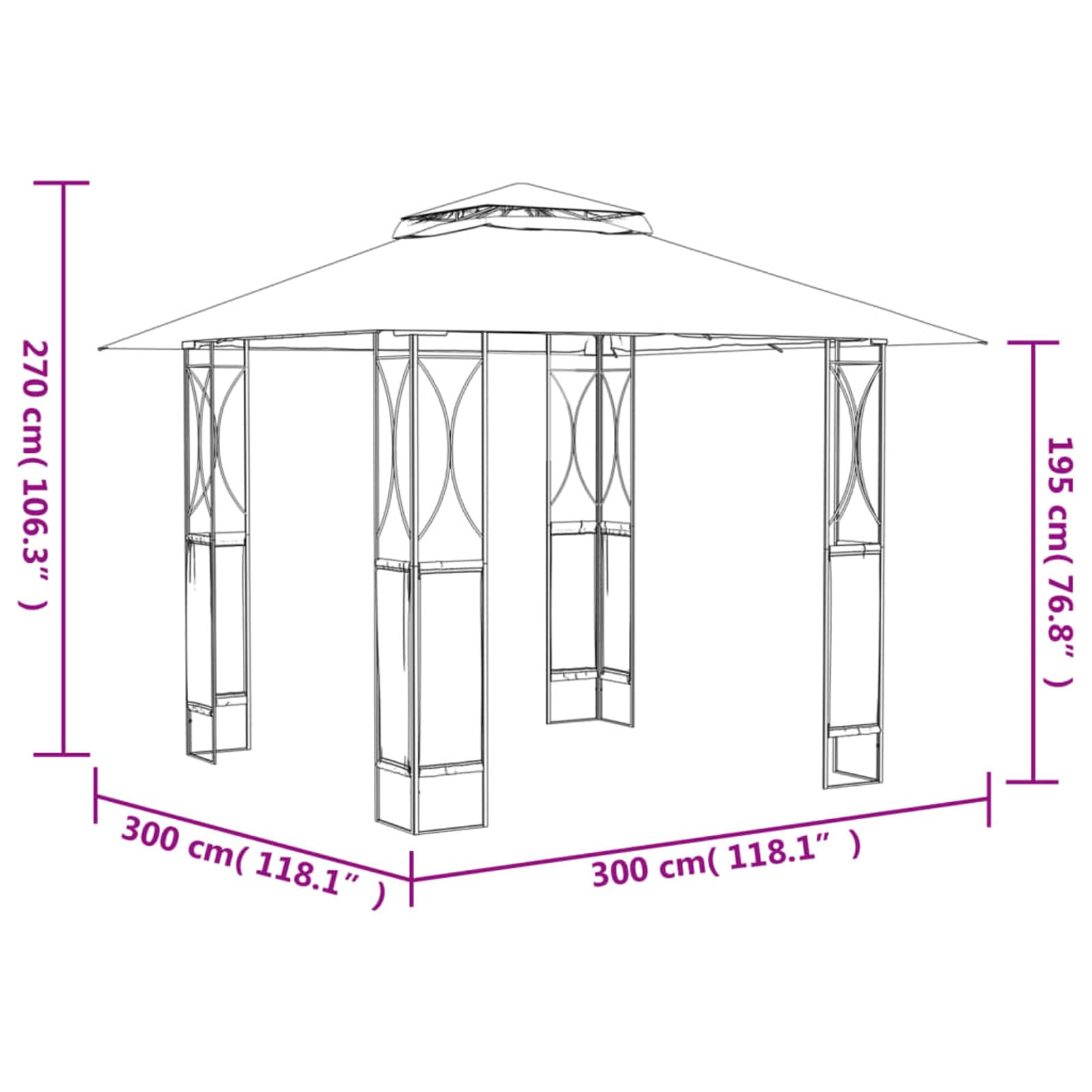 Gazebo con Tetto Antracite 300x300x270 cm Acciaio,Gazebo Pergola con Telo Impermeabile Richiudibile E Struttura Rettangolare in Acciaio Inossidabile Ad Alta Densità,per Arredo Giardino,Terrazzo